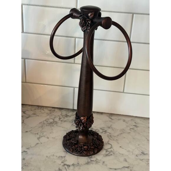 Vintage Bronze Floral Roses Bathroom Hand Towel Stand Tissue Box Cover - Picture 8 of 9